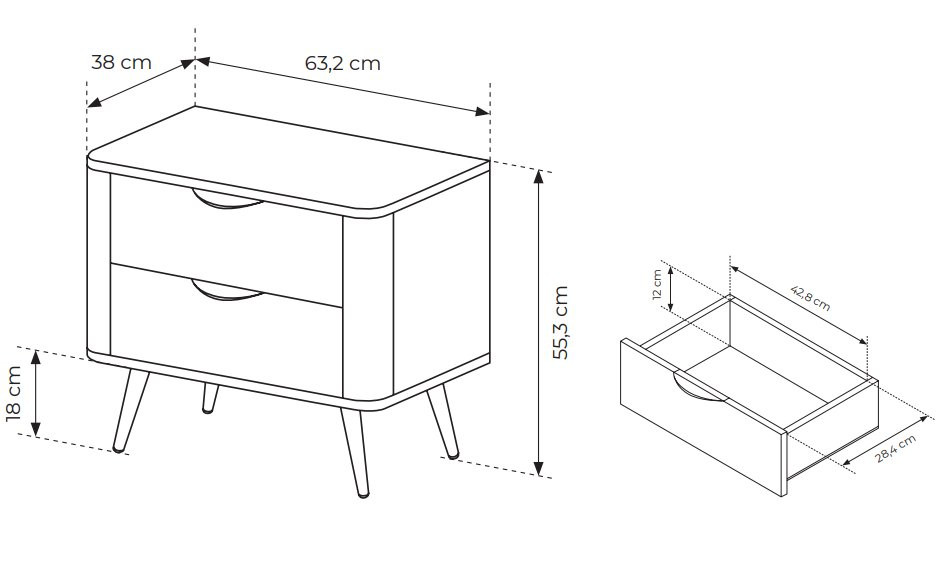 Тумба прикроватная Perfect home Veris 2S/63 (дуб дунин / черный)