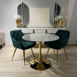 Обеденный стол  Art-Deco EXI- DROP- Стіл DROP- G БЕЛИЙ МРАМОР ГЛЯНЕЦ+ЗОЛОТАЯ НОЖКА 90*90*73 