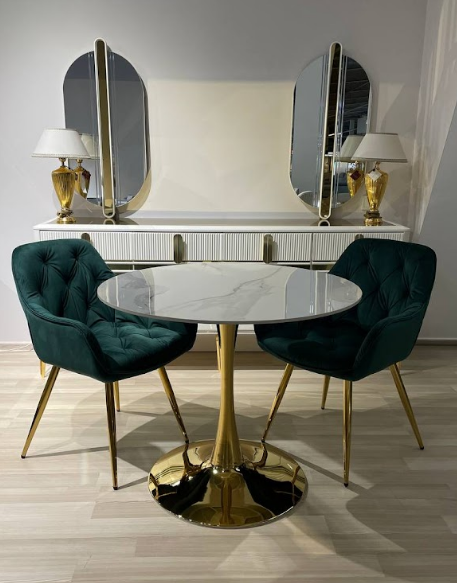 Стол круглый 90х90 см Art-Deco EXI- DROP- G  белый мрамор глянец + золотая ножка