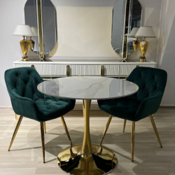 Стол круглый 90х90 см Art-Deco EXI- DROP- G  белый мрамор глянец + золотая ножка