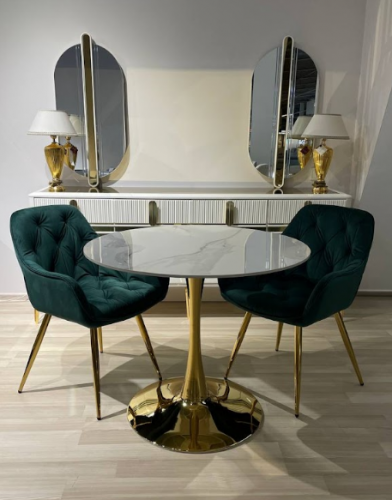 Стол круглый 90х90 см Art-Deco EXI- DROP- G  белый мрамор глянец + золотая ножка