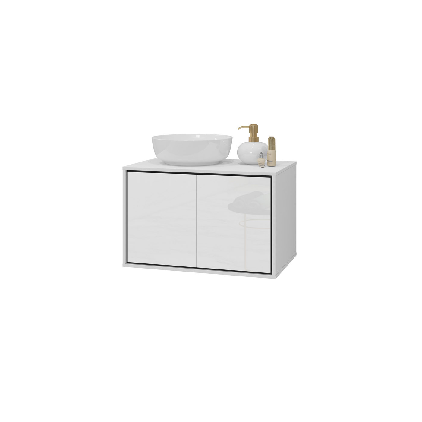 Тумба под раковину на 2 двери для ванной Helvetia IRVINE 309WNP58 (белый/черный/белый глянец)