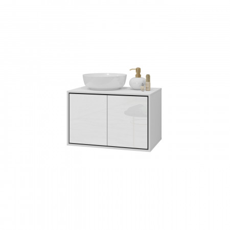 Тумба под раковину на 2 двери для ванной Helvetia IRVINE 309WNP58 (белый/черный/белый глянец)