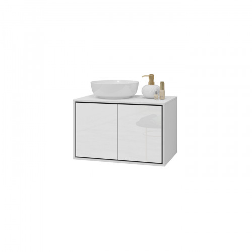 Тумба под раковину на 2 двери для ванной Helvetia IRVINE 309WNP58 (белый/черный/белый глянец)