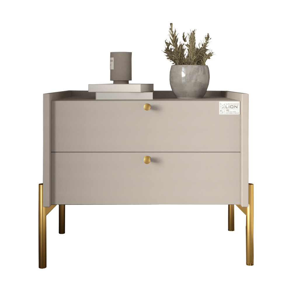 Тумба прикроватная Wood с двумя ящиками Кашемир 50х40х44см (золотые ножки) (LION-041355) ТОП