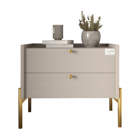 Тумба прикроватная LION- Wood с двумя ящиками Кашемир 50х40х44см (золотые ножки) (LION-041355) 