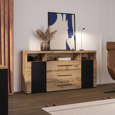 Комод на 2 двери и 3 ящика в гостиную Helvetia ROGER 22N2ZH25 (дуб вотан/черный матовый)