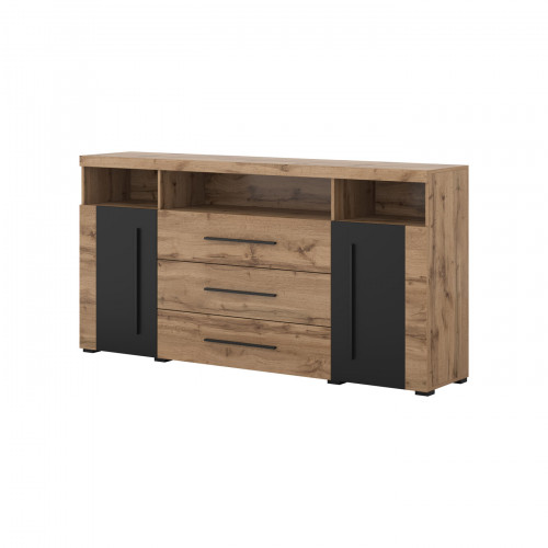 Комод на 2 двери и 3 ящика в гостиную Helvetia ROGER 22N2ZH25 (дуб вотан/черный матовый)