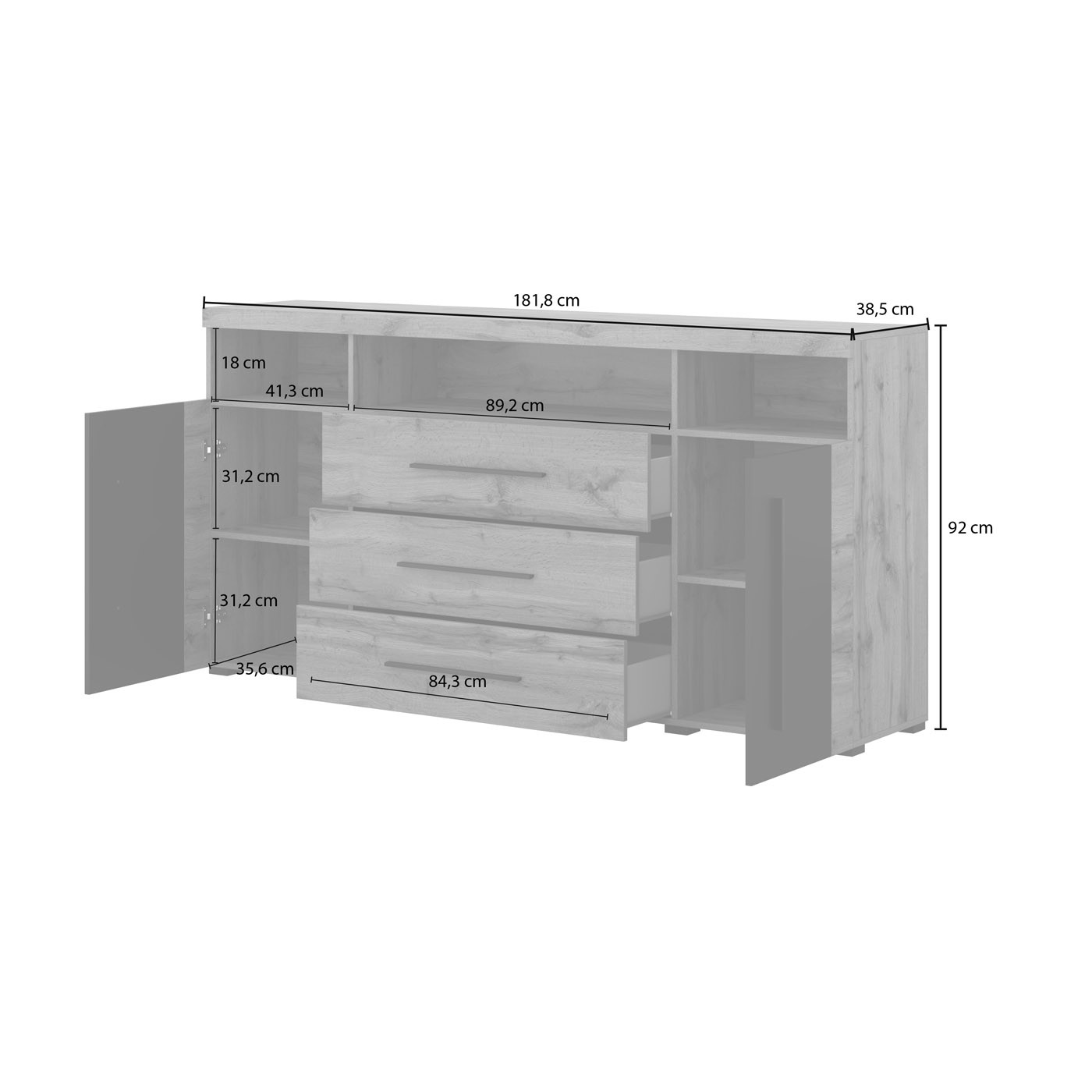 Комод на 2 двери и 3 ящика в гостиную Helvetia ROGER 22N2ZH25 (дуб вотан/черный матовый)