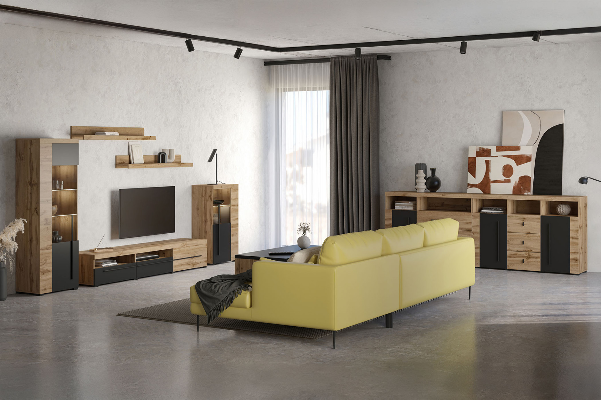 Комод на 2 двери и 3 ящика в гостиную Helvetia ROGER 22N2ZH25 (дуб вотан/черный матовый)