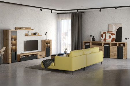 Комод на 2 двери и 3 ящика в гостиную Helvetia ROGER 22N2ZH25 (дуб вотан/черный матовый)