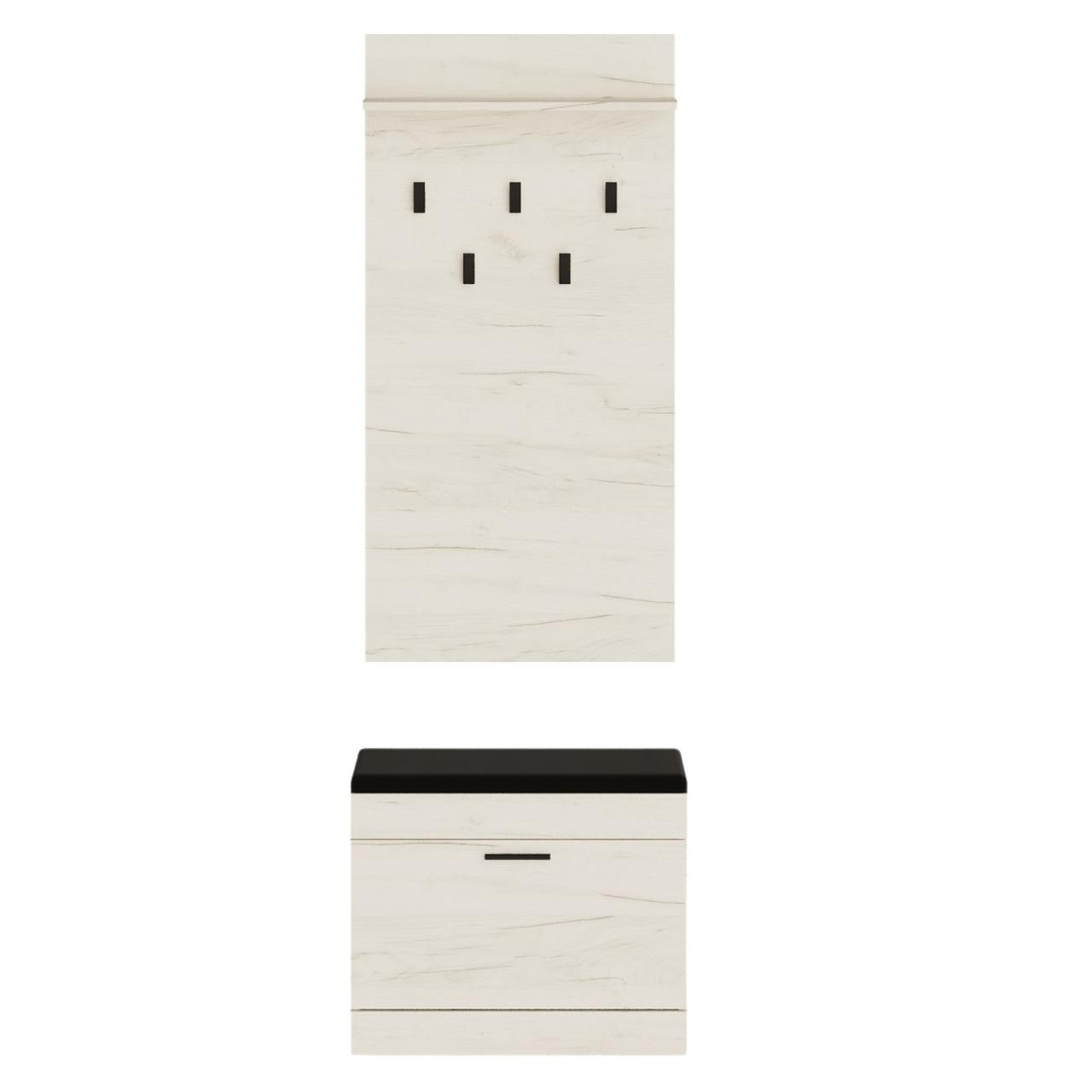 Прихожая с вешалкой и тумбой для обуви EVR- Соната-13 дуб крафт белый