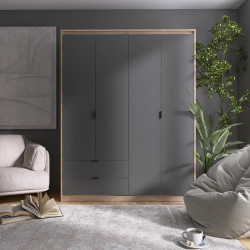 Шкаф распашной на 4 двери и 2 шухляды EVR- Сити-1600(штанга-штанга) дуб Сонома + фасад графит