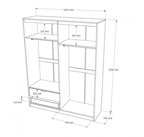 Шкаф распашной на 4 двери и 2 шухляды EVR- Сити-1600(штанга-штанга) дуб Сонома + фасад графит