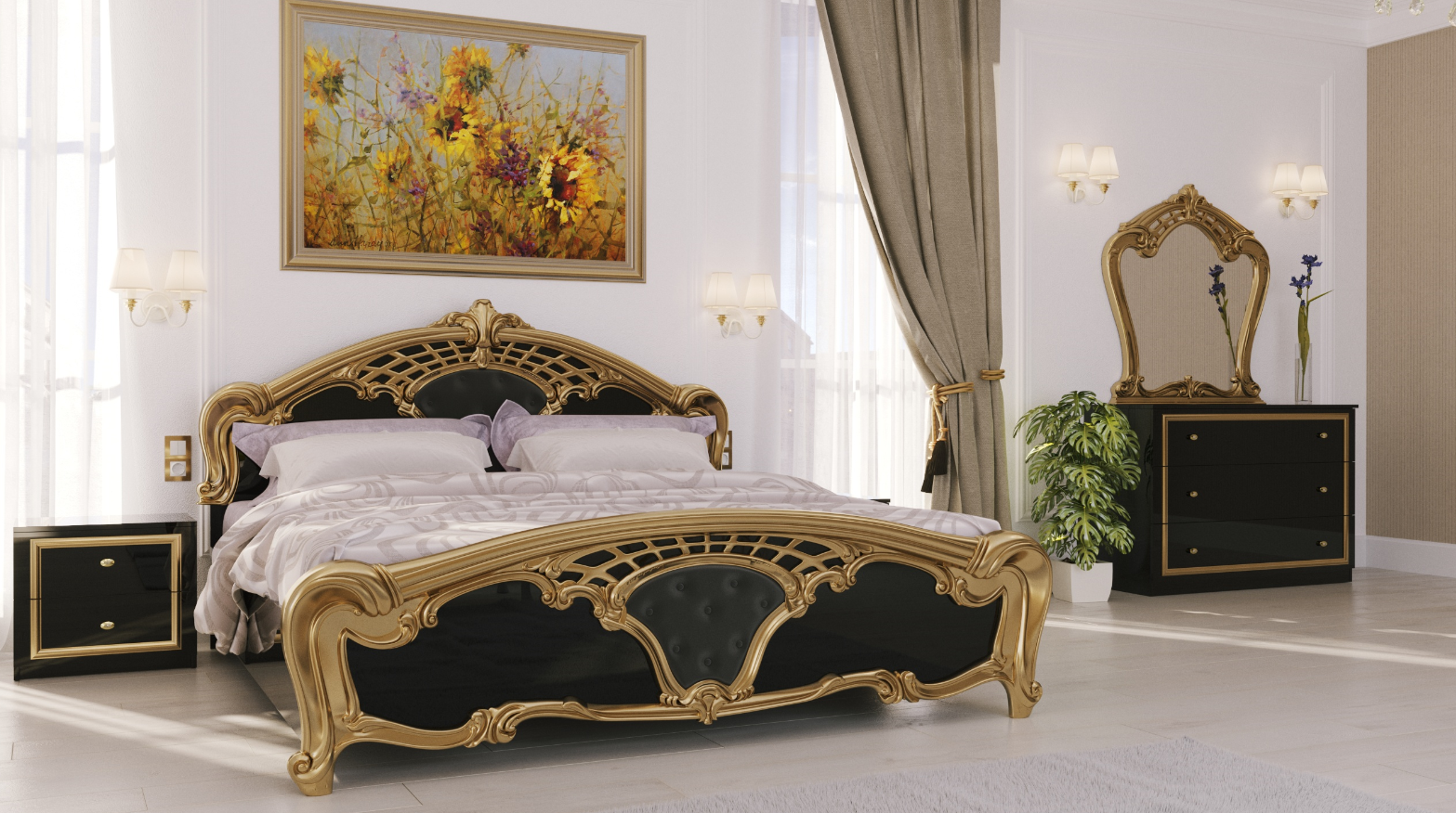 Кровать MRK- Ева Глянец черный+золото 1,6х2,0 без каркаса