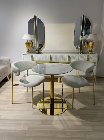 Обеденный стол  Art-Deco EXI- DEBOR  БЕЛИЙ МРАМОР ГЛЯНЕЦ+ЗОЛОТАЯ НОЖКА 70*70*73  