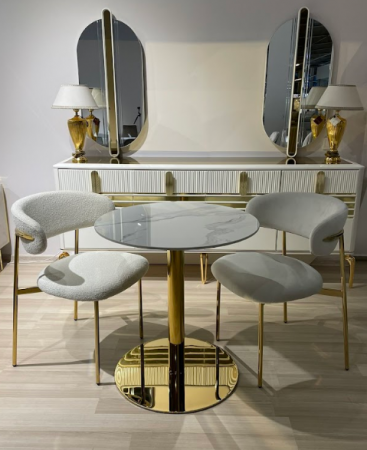 Стол круглый 70х70 см Art-Deco EXI- DEBOR белый мрамор глянец + золотая ножка