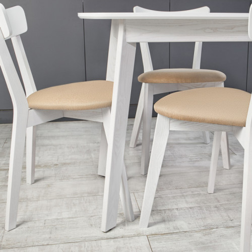 Кухонный комплект Ont- Винцензо 100 Премиум белый стол + 4 Стула Вито Премиум бежевый