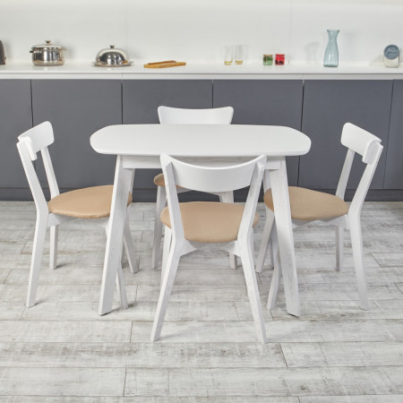 Кухонный комплект Ont- Винцензо 100 Премиум белый стол + 4 Стула Вито Премиум бежевый