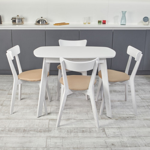 Кухонный комплект Ont- Винцензо 100 Премиум белый стол + 4 Стула Вито Премиум бежевый