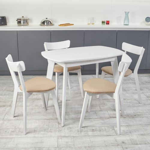 Кухонный комплект Ont- Винцензо 100 Премиум белый стол + 4 Стула Вито Премиум бежевый
