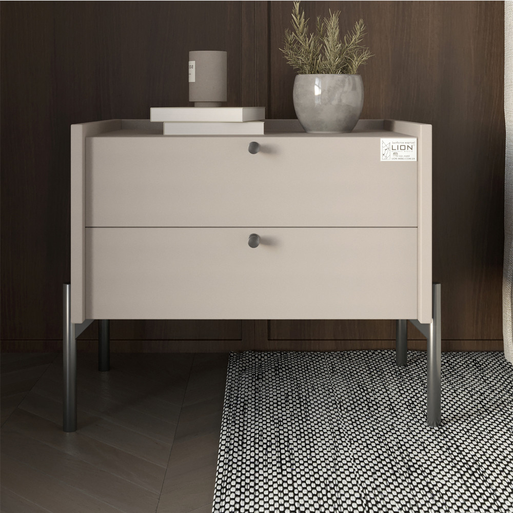 Тумба прикроватная Wood с двумя ящиками Кашемир 50х40х44см (черные ножки) (LION-041356) ТОП