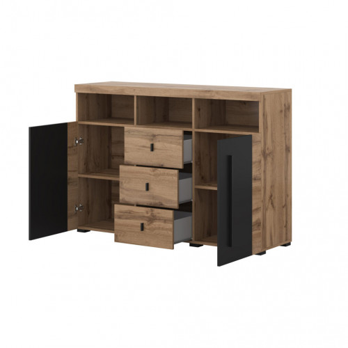 Комод на 2 двери и 3 ящика в гостиную Helvetia ROGER 22N2ZH43 (дуб вотан/черный матовый)