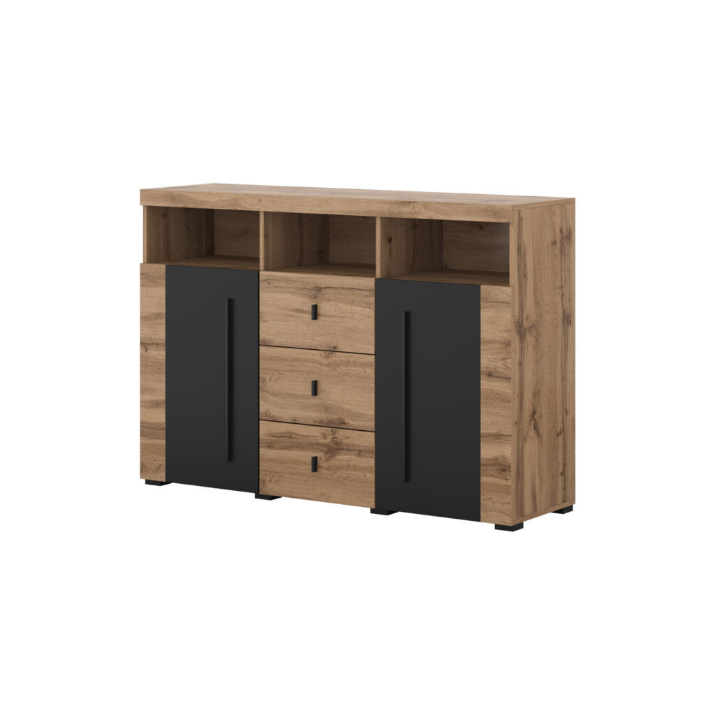 Комод на 2 двери и 3 ящика в гостиную Helvetia ROGER 22N2ZH43 (дуб вотан/черный матовый)