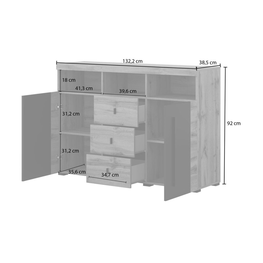 Комод на 2 двери и 3 ящика в гостиную Helvetia ROGER 22N2ZH43 (дуб вотан/черный матовый)
