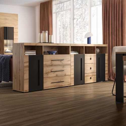 Комод на 2 двери и 3 ящика в гостиную Helvetia ROGER 22N2ZH43 (дуб вотан/черный матовый)
