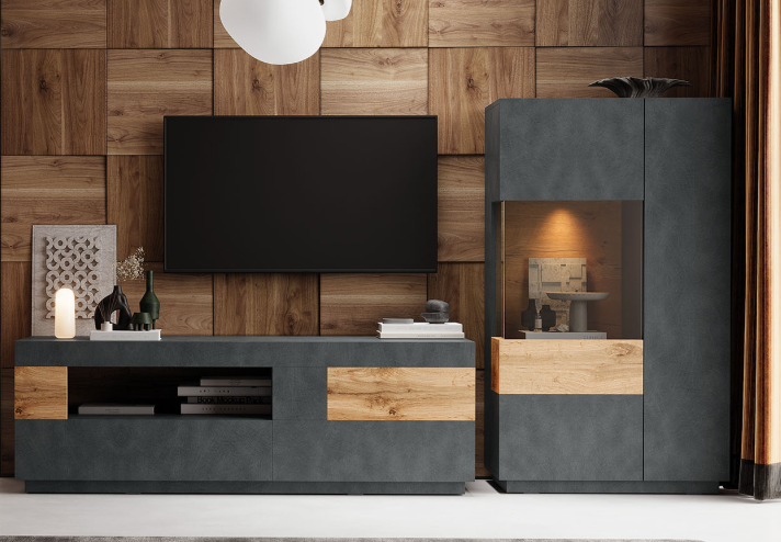 Комод высокий 2 дв (1 стекло) левый Helvetia SILKE