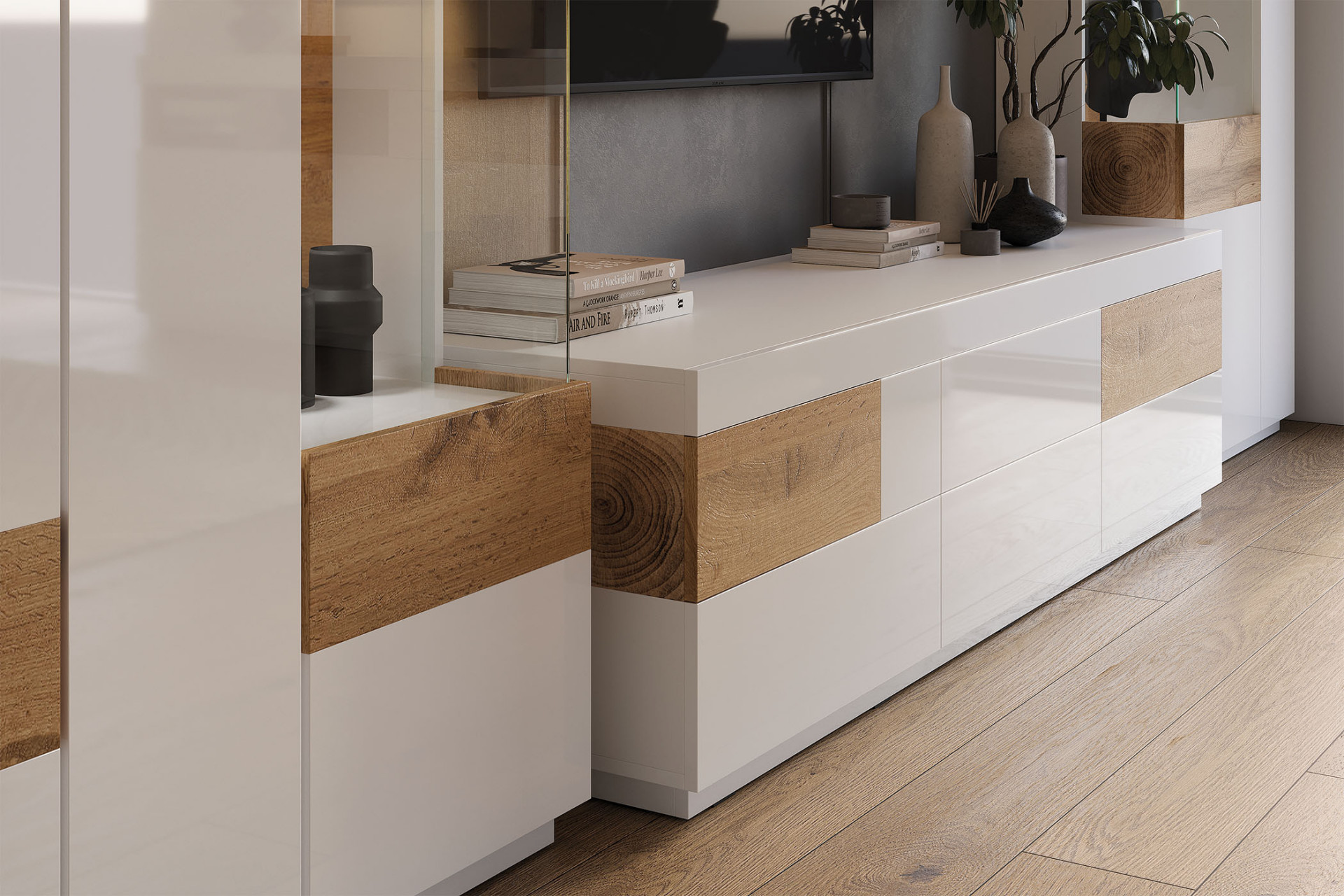 Комод высокий 2 дв (1 стекло) левый Helvetia SILKE