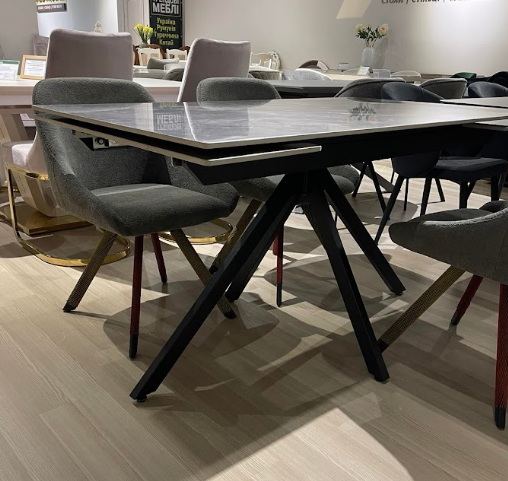 Стол модерн 140/170/200х80 см EXM- PERLA СЕРАЯ КЕРАМИКА, ЧЕРНЫЕ НОЖКИ   