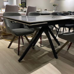 Стол модерн 140/170/200х80 см EXM- PERLA СЕРАЯ КЕРАМИКА, ЧЕРНЫЕ НОЖКИ   