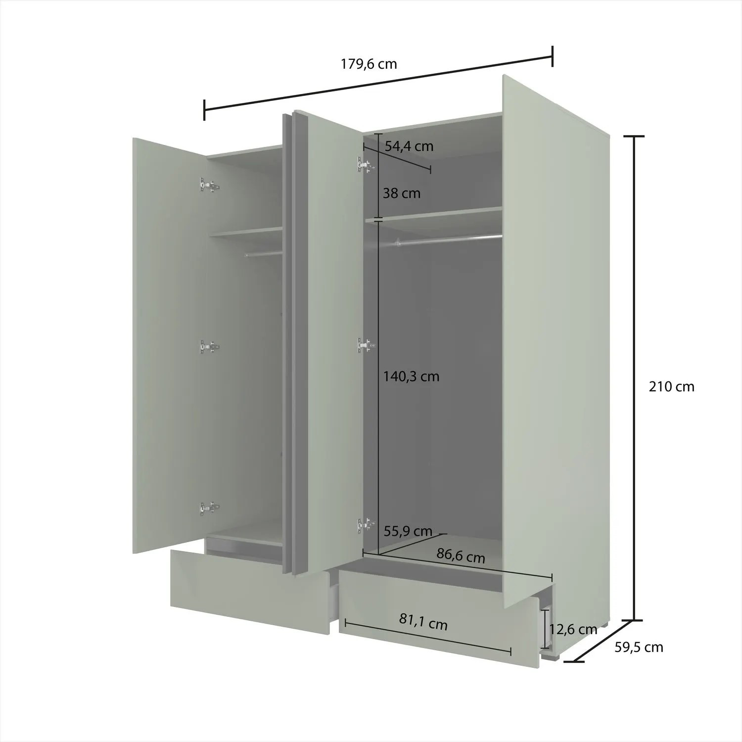 Шкаф на 4 двери с 2 ящиками  Helvetia CROSS S 24GWMY20 (дымчатый зеленый/черный)