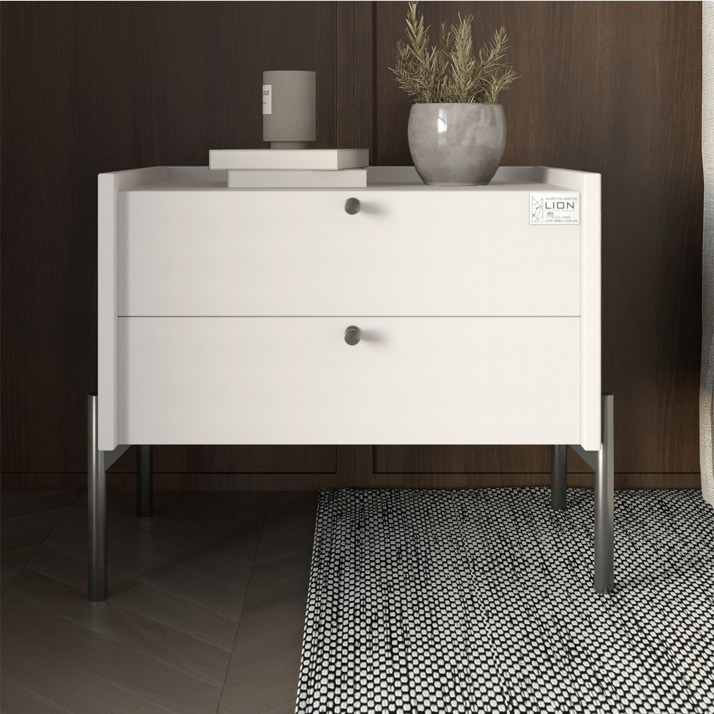 Тумба прикроватная Wood с двумя ящиками Антрацит 50х40х44см (черные ножки) (LION-041358)ТОП