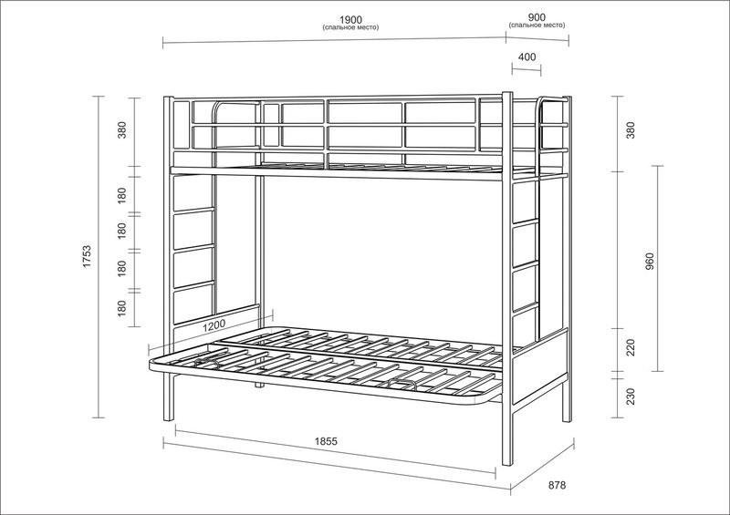 Кровать двухъярусная  металлическая MGP-  Дакар