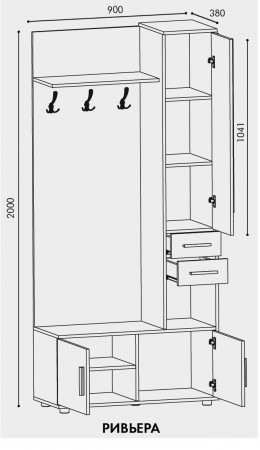 Прихожая с вешалкой и тумбой для обуви EVR- Ривьера дуб Сонома + трюфель