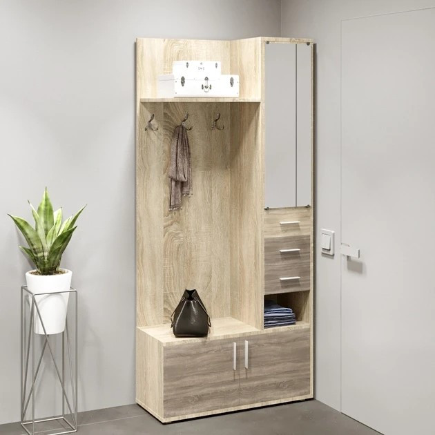 Прихожая с вешалкой и тумбой для обуви EVR- Ривьера дуб Сонома + трюфель