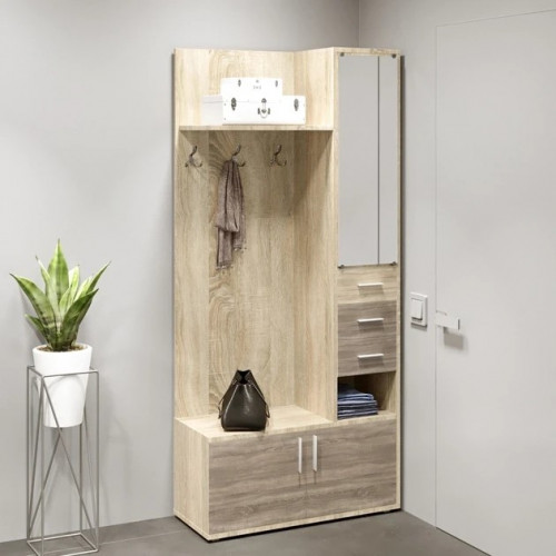 Прихожая с вешалкой и тумбой для обуви EVR- Ривьера дуб Сонома + трюфель