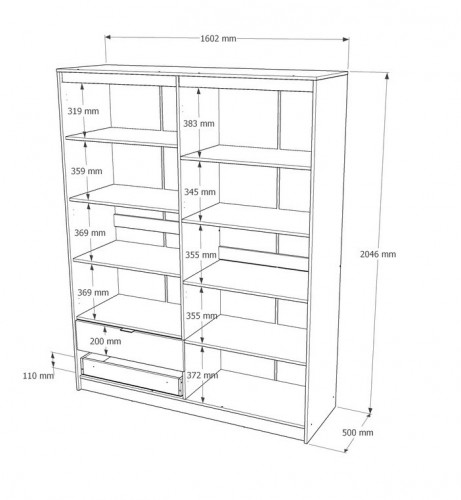 Шкаф распашной на 4 двери и 2 шухляды EVR- Сити-1600(полки-полки) дуб Сонома + фасад белый