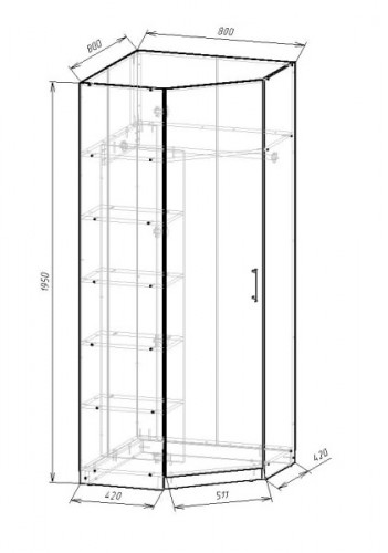 Шкаф угловой 195х80(42)х80(42) cм KOD- ШК-У