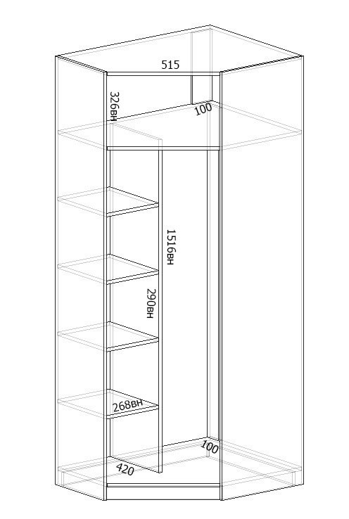 Шкаф угловой 195х80(42)х80(42) cм KOD- ШК-У