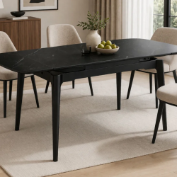 Стол раскладной INI- DUBLIN CERAMIC 120(180)*80 черный матовый/черный каркас  