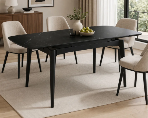 Стол раскладной INI- DUBLIN CERAMIC 120(180)*80 черный матовый/черный каркас  