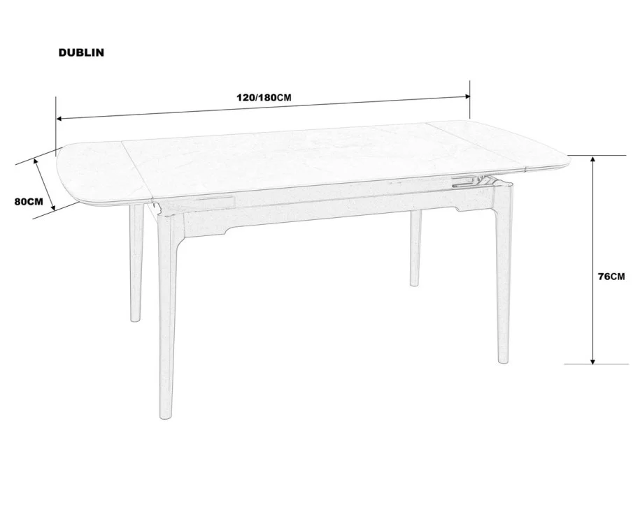 Стол раскладной INI- DUBLIN CERAMIC 120(180)*80 черный матовый/черный каркас  