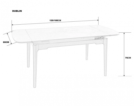 Стол раскладной INI- DUBLIN CERAMIC 120(180)*80 черный матовый/черный каркас  