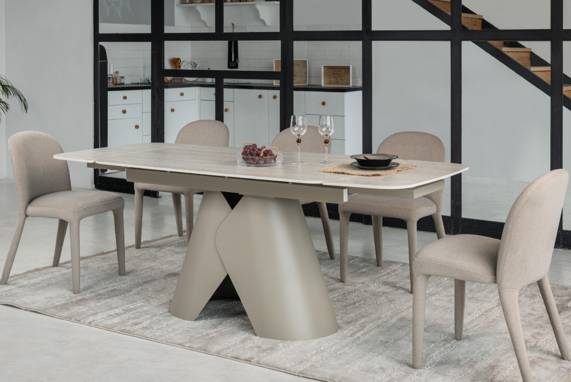 Стол керамический раскладной VTR- ТМL-997-1 (Парис) крема марфиль / бежевый   