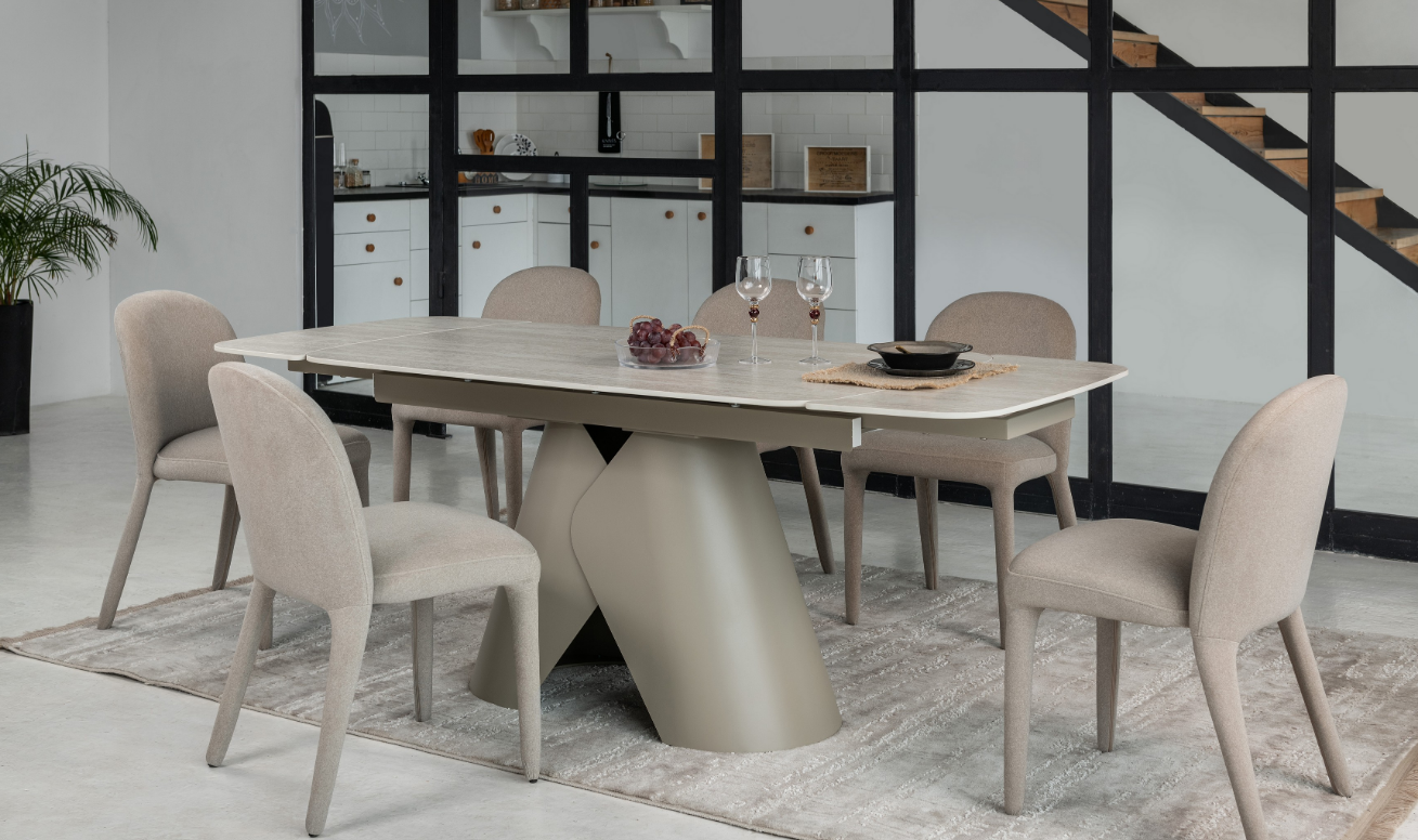 Стол керамический раскладной VTR- ТМL-997-1 (Парис) крема марфиль / бежевый   