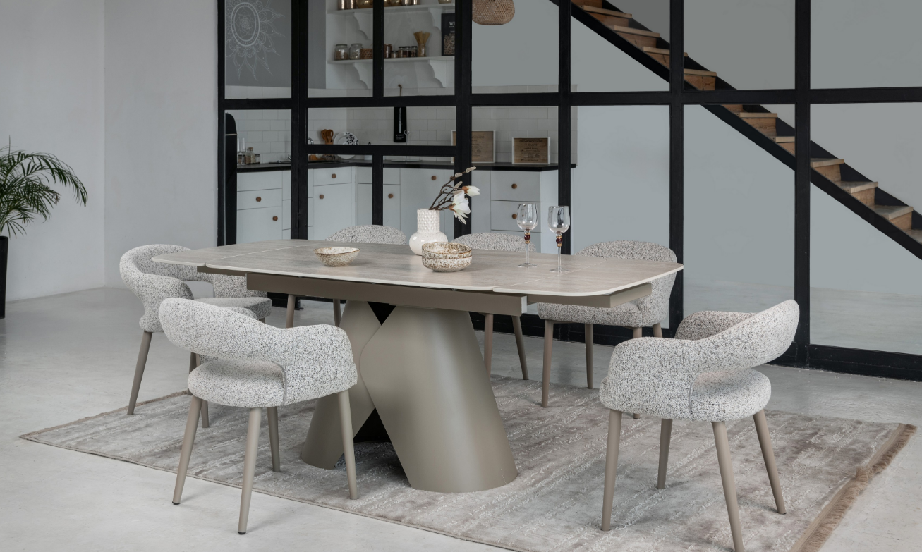 Стол керамический раскладной VTR- ТМL-997-1 (Парис) крема марфиль / бежевый   